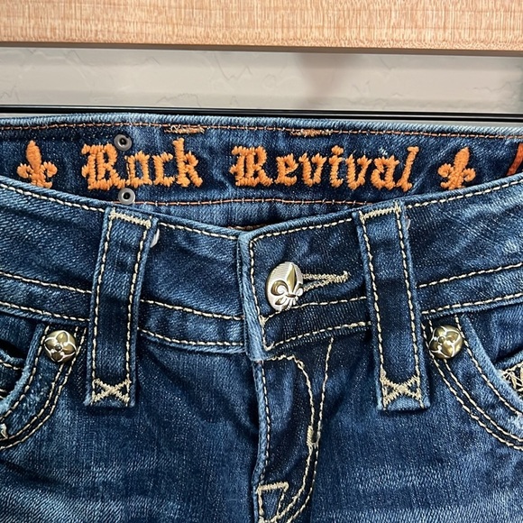 Vintage Rock Revival Jeans Women’s Size 25 Gwen Boot Distressed Buckle Y2K Blue - Picture 6 of 16